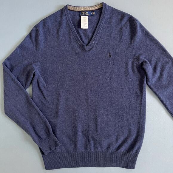 Polo Ralph Lauren Merino Wool V-Neck Heather Blue Pullover Sweater - Picture 1 of 4